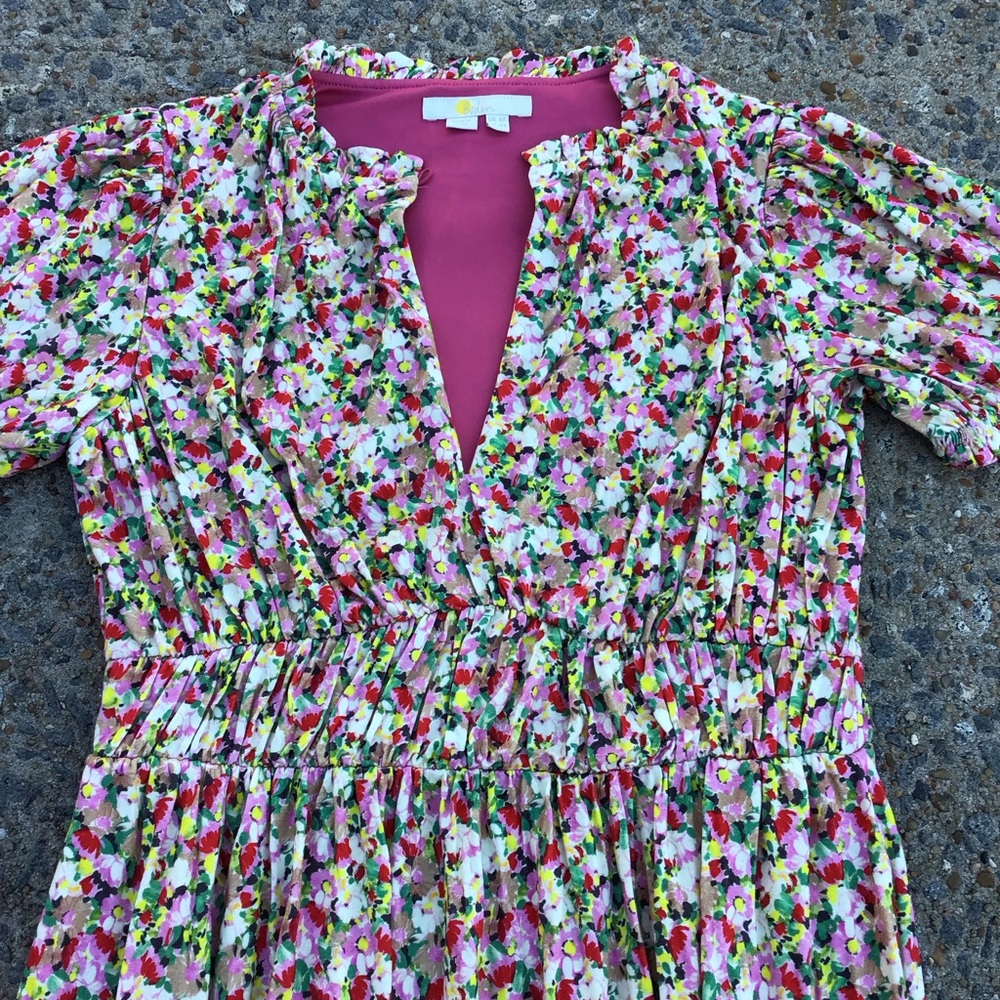 Boden Floral Midi Dress in Cream with Pink and Green - Picture 6 of 7